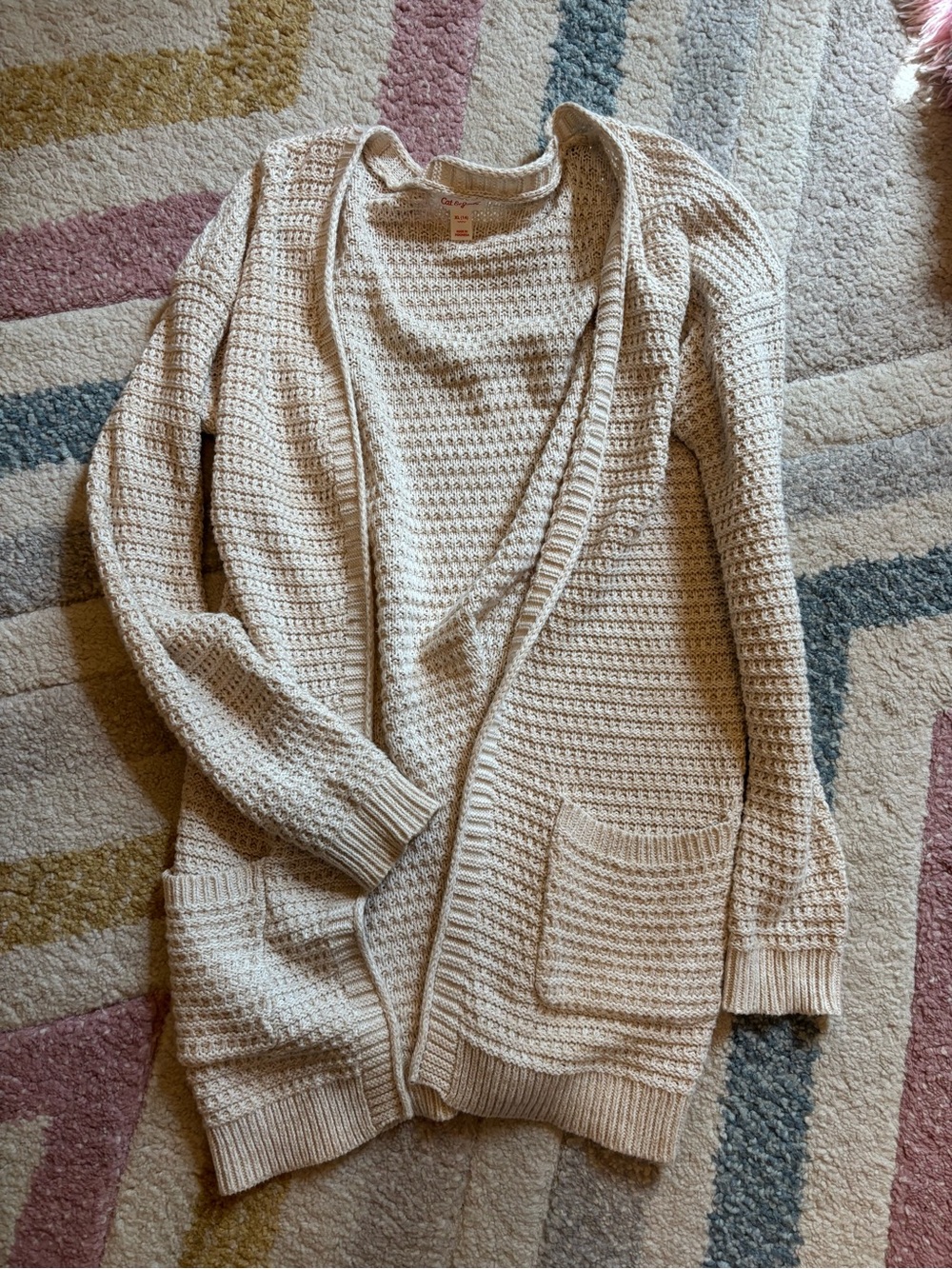 Cozy Cream Open-Front Girl's Sweater Cardigan